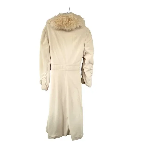 Vintage Kashmiracle Coat Womens S/M? Cream Fur Collar Used Long Belted Coat Uniq - Picture 2 of 16